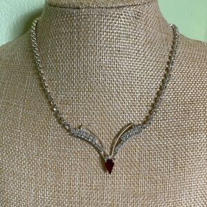 Elegant Silver Necklace with Red Gemstone